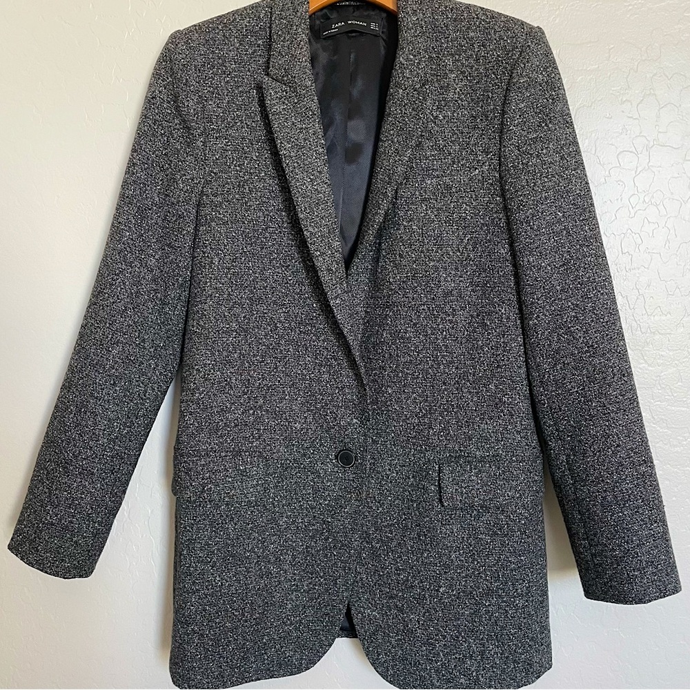 Zara Black and White Blazer Classic Notched Lapels